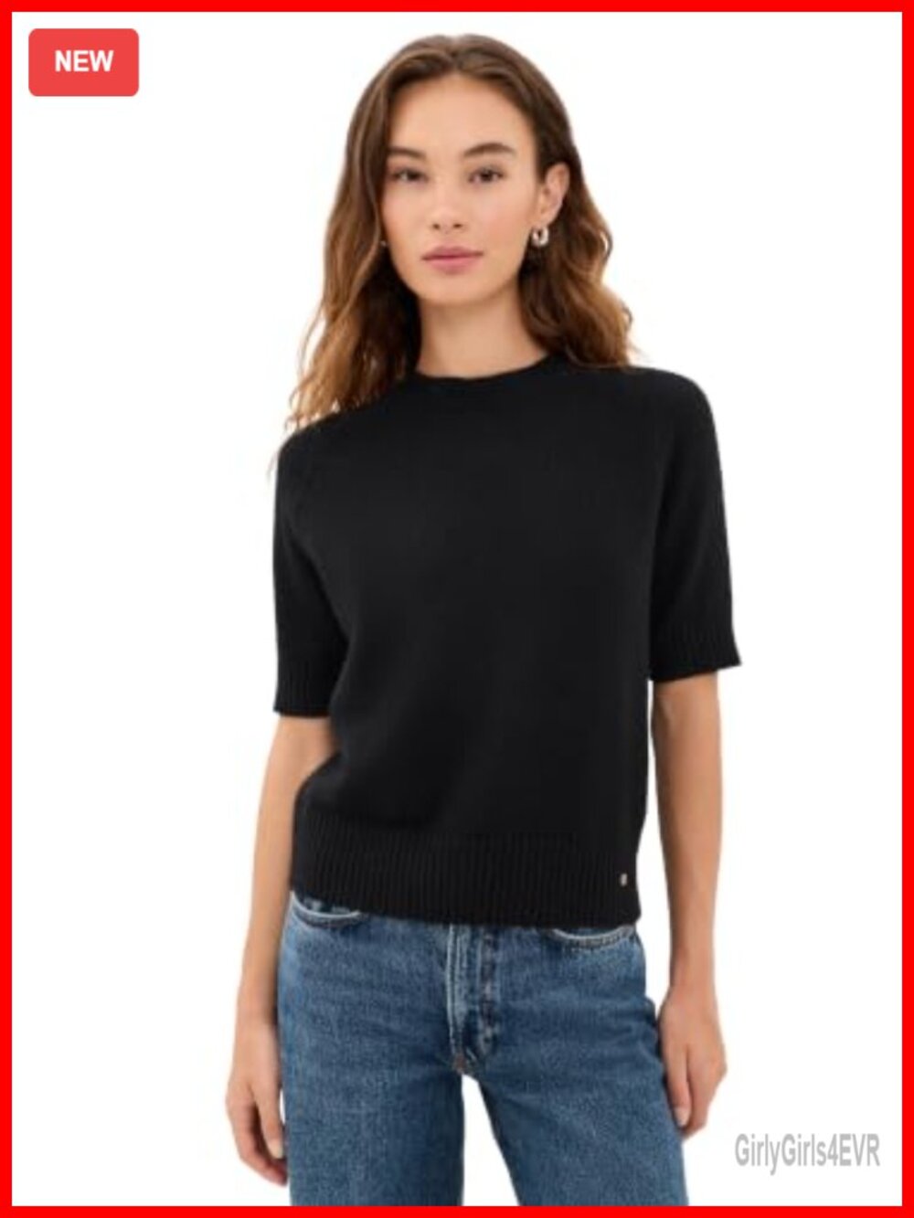 100% Cashmere Short Sleeve Crew Neck Pullover Sweater